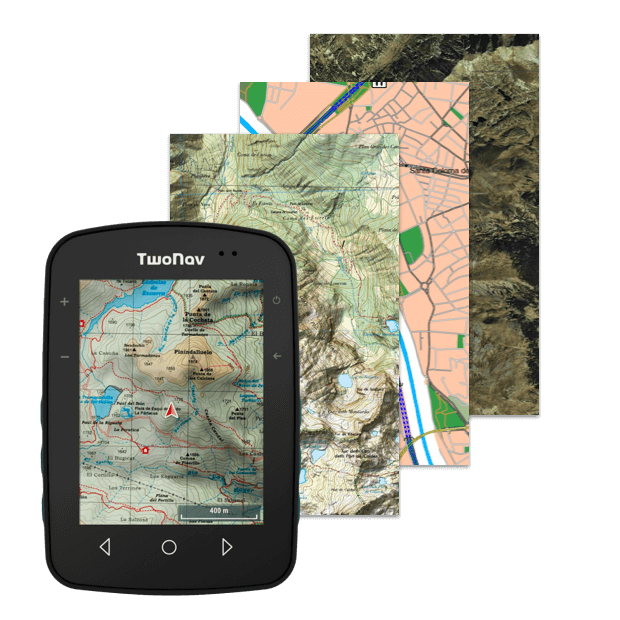 GPS Terra. Salidas de corta duración. GPS con pantalla muy amplia. Botones físico y táctiles. Su fijación también permite usarlo en bicicletas