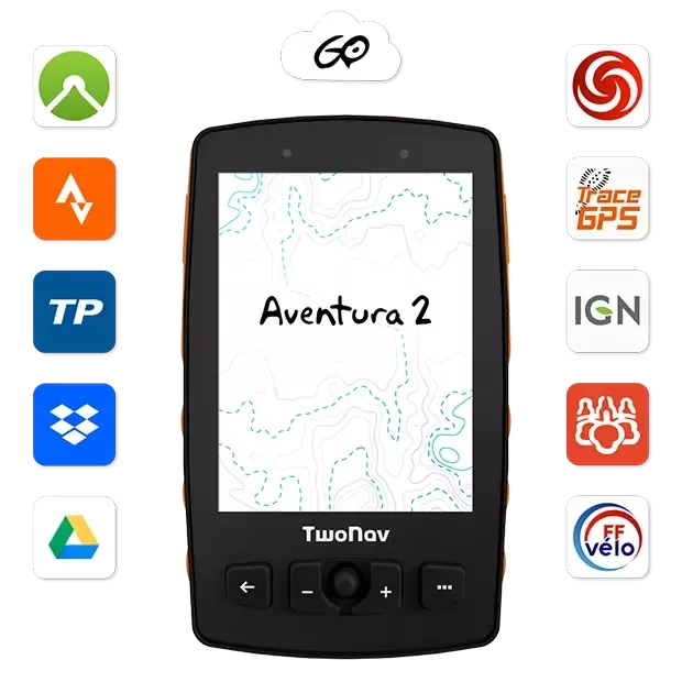GPS Aventura 2 Plus. Le GPS pour les sports les plus extrêmes comme la randonnée et l'alpinisme. Dispositif GPS avec écran très large et agile. Boutons physiques et tactiles