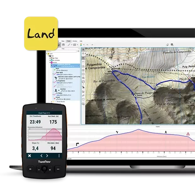 GPS Aventura 2 Plus. Le GPS pour les sports les plus extrêmes comme la randonnée et l'alpinisme. Dispositif GPS avec écran très large et agile. Boutons physiques et tactiles