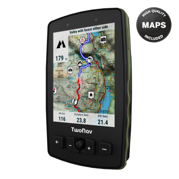 GPS Aventura 2 Plus. Das GPS für die extremsten Sportarten wie Wandern und Bergsteigen. GPS mit sehr großem Bildschirm. Physische und taktile Tasten. 