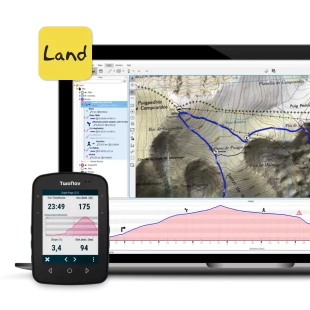 GPS Terra. Short-term outings. GPS with very wide screen. Physical and tactile buttons. Its fixing also allows it to be used on bicycles